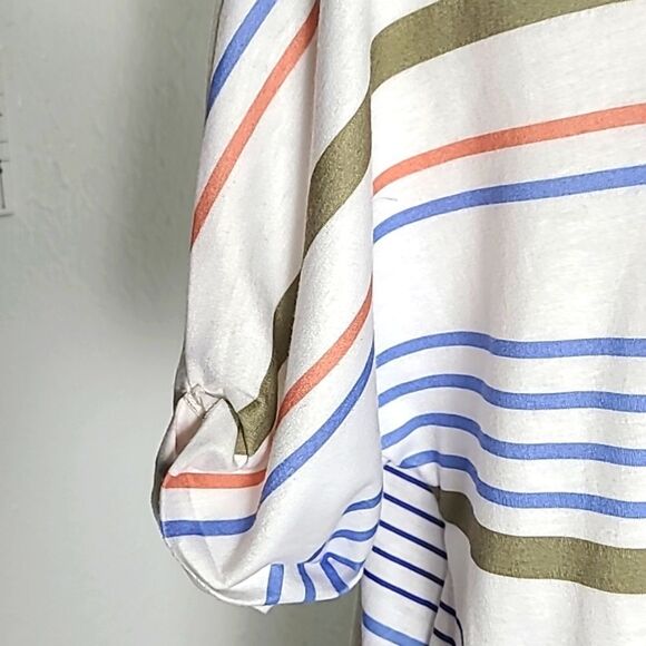 T-Shirt Dress, White with Blue, Pink & Gray Stripes, Size Medium - Picture 4 of 7